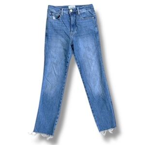 FRAME Le Sylvie High Waist Raw Hem Crop Jeans Overturn Wash Waist 27